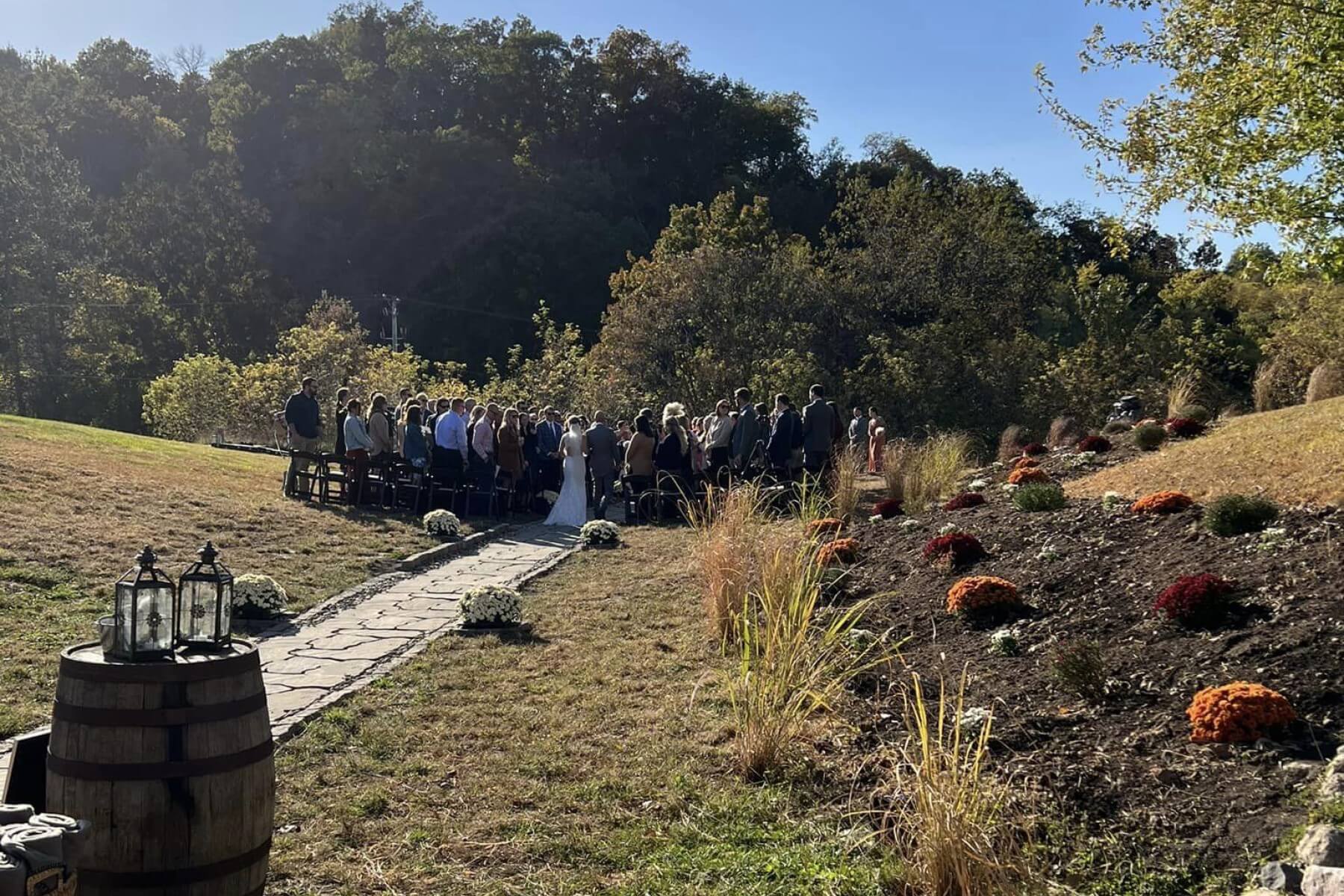 Wedding Party Gathering On Sunny Fall Day